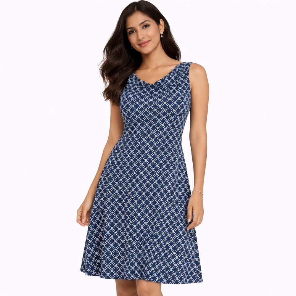 EXPRESS Juniors Blue White Geometric Sleeveless Cowl Neck Dress 13J